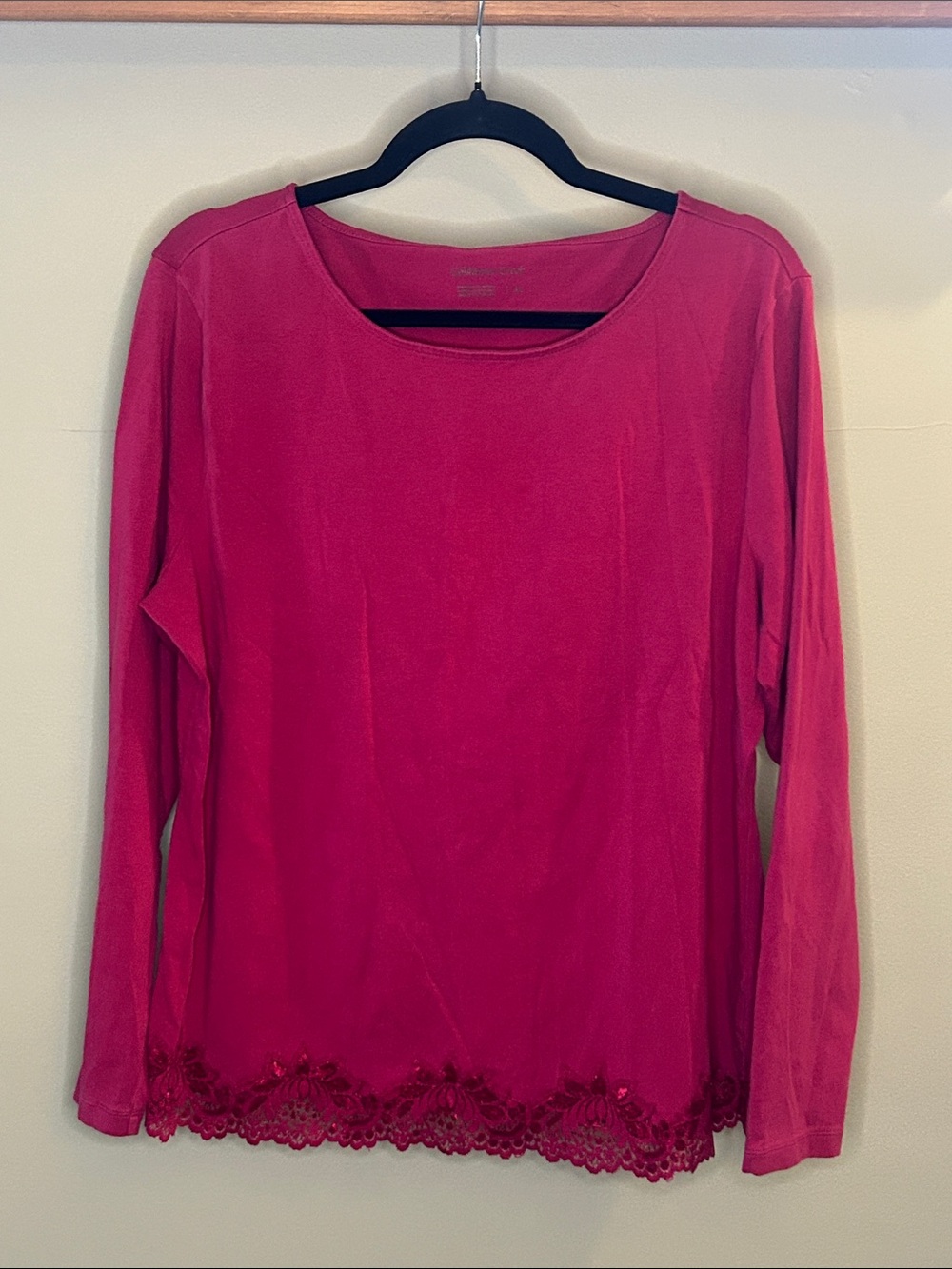 Coldwater Creek Long-Sleeve Lace-Hem Top in Raspberry